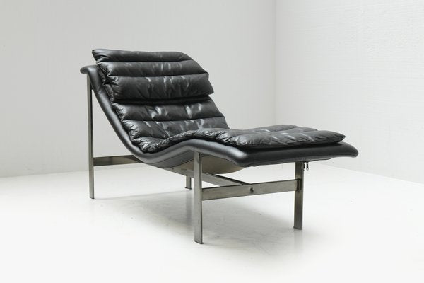 Vintage Italian Lounge Daybed in Black Leather-ZXL-1450089