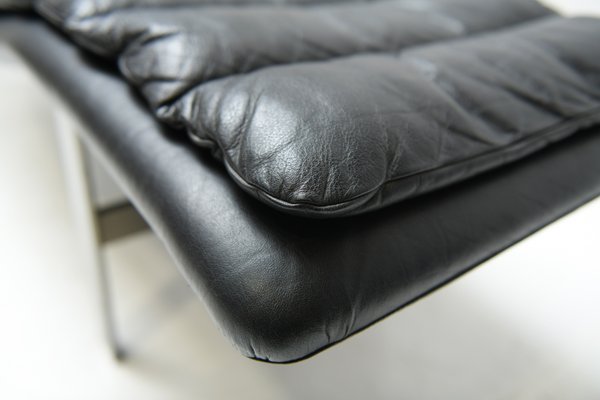 Vintage Italian Lounge Daybed in Black Leather-ZXL-1450089