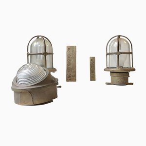 Vintage Italian Marine Ship Lights in Bronze from Miletich, 1970s, Set of 3-LCR-971388