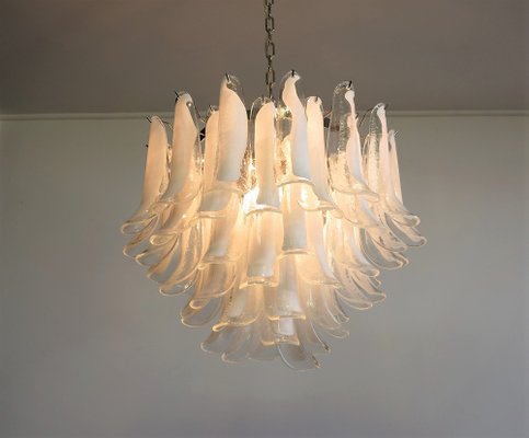 Vintage Italian Murano Chandelier with 53 Transparent Lattimo Glass Petals from Mazzega, 1982-FHZ-1719999