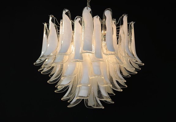 Vintage Italian Murano Chandelier with 53 Transparent Lattimo Glass Petals from Mazzega, 1982-FHZ-1719999