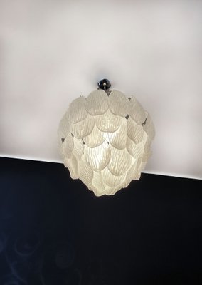 Vintage Italian Murano Chandelier with Frosted Carved Glass Leaves, 1990s-FHZ-1818530