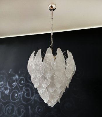 Vintage Italian Murano Chandelier with Frosted Carved Glass Leaves, 1990s-FHZ-1818530