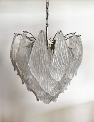 Vintage Italian Murano Chandelier with Frosted Carved Glass Leaves, 1990s-FHZ-1818530