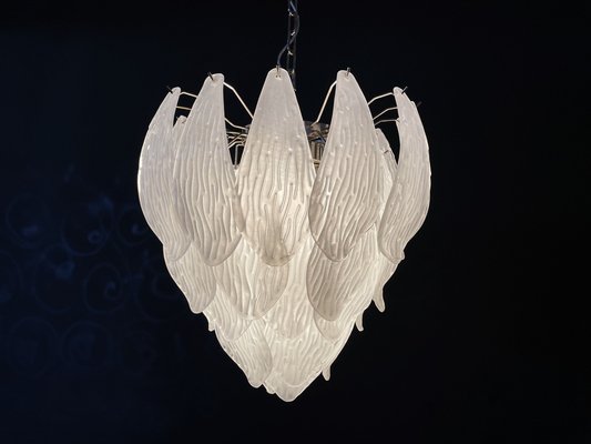 Vintage Italian Murano Chandelier with Frosted Carved Glass Leaves, 1990s-FHZ-1818530