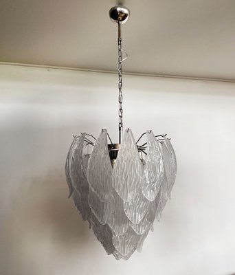 Vintage Italian Murano Chandelier with Frosted Carved Glass Leaves, 1990s-FHZ-1818530