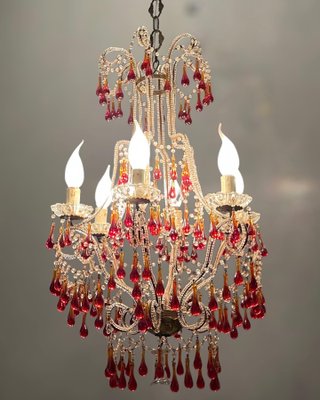 Vintage Italian Murano Glass Crystal Macaroni Beaded Chandelier, 1950s-JJC-1431944