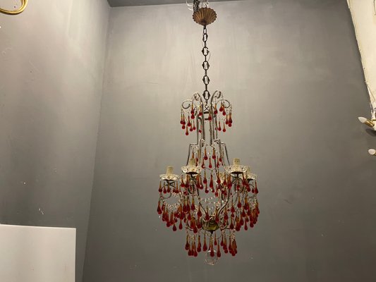 Vintage Italian Murano Glass Crystal Macaroni Beaded Chandelier, 1950s-JJC-1431944