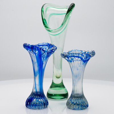 Vintage Italian Murano Glass Vases, 1970, Set of 3-VDW-2026340