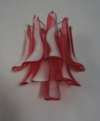 Vintage Italian Murano Wall Lights with 10 Red Lattimo Glass Petals from Mazzega, 1990s, Set of 2-FHZ-1818565