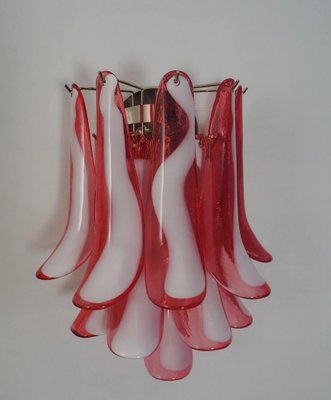 Vintage Italian Murano Wall Lights with 10 Red Lattimo Glass Petals from Mazzega, 1990s, Set of 2-FHZ-1818565