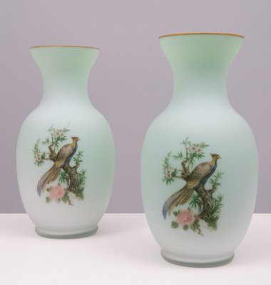 Vintage Italian Opaline Glass Hand Painted Vases, 1960, Set of 2-GCG-1813565