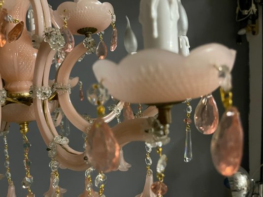 Vintage Italian Pink Opaline Murano Glass Chandelier-JJC-1150802