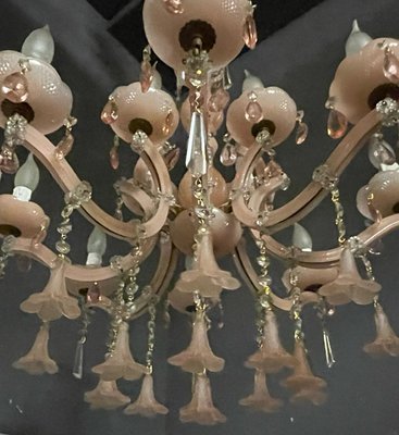 Vintage Italian Pink Opaline Murano Glass Chandelier-JJC-1150802