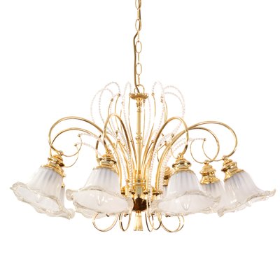 Vintage Italian Polished Gold Plated Brass Murano Glass and Swarovski Crystal Chandelier, 1960s-MPO-1078680