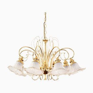 Vintage Italian Polished Gold Plated Brass Murano Glass and Swarovski Crystal Chandelier, 1960s-MPO-1078680