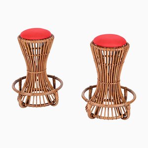 Vintage Italian Rattan and Bamboo Bar Stools by Tito Agnoli, 1950s, Set of 2-JDR-1723559