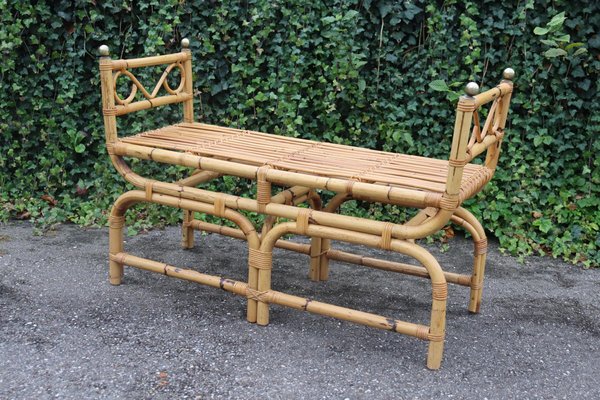 Vintage Italian Rattan Bench, 1960-KMQ-2040295