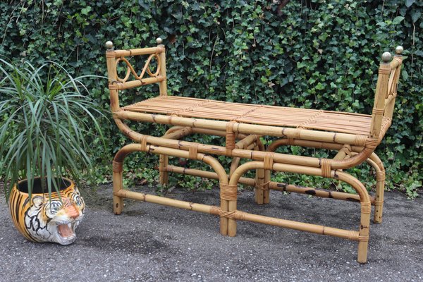 Vintage Italian Rattan Bench, 1960-KMQ-2040295