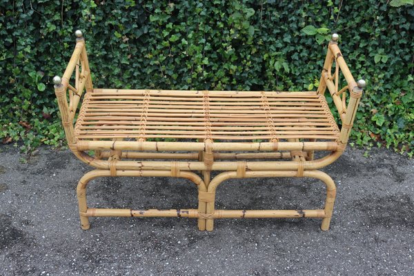 Vintage Italian Rattan Bench, 1960-KMQ-2040295