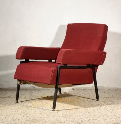 Vintage Italian Red & Black Iron Lounge Chair with Square Arms, 1960s-RAQ-800740