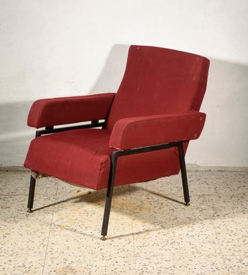 Vintage Italian Red & Black Iron Lounge Chair with Square Arms, 1960s-RAQ-800740