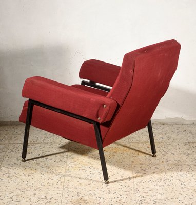 Vintage Italian Red & Black Iron Lounge Chair with Square Arms, 1960s-RAQ-800740