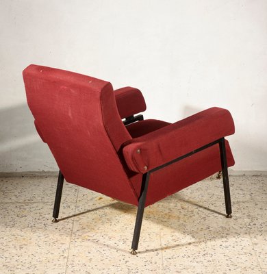 Vintage Italian Red & Black Iron Lounge Chair with Square Arms, 1960s-RAQ-800740