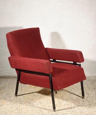 Vintage Italian Red & Black Iron Lounge Chair with Square Arms, 1960s-RAQ-800740