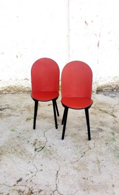 Vintage Italian Red Leather Dining Chairs from Zanotta, 1980s, Set of 2-PUG-786636