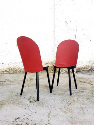 Vintage Italian Red Leather Dining Chairs from Zanotta, 1980s, Set of 2-PUG-786636