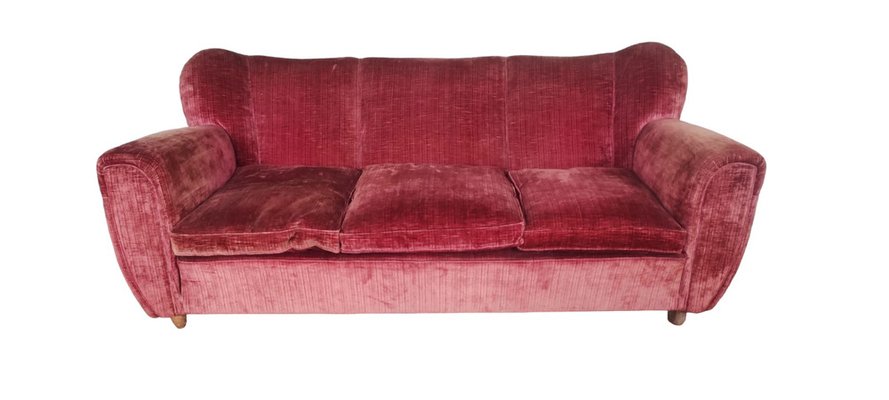 Vintage Italian Red Velvet Sofa, 1950s-INI-1777848