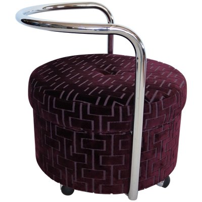 Vintage Italian Rolling Chrome Ottoman in Purple Velvet, 1970s-VNE-966092