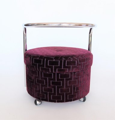 Vintage Italian Rolling Chrome Ottoman in Purple Velvet, 1970s-VNE-966092