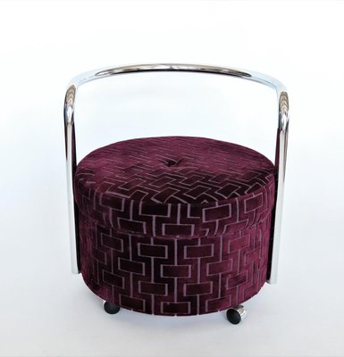 Vintage Italian Rolling Chrome Ottoman in Purple Velvet, 1970s-VNE-966092