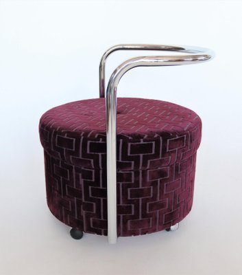 Vintage Italian Rolling Chrome Ottoman in Purple Velvet, 1970s-VNE-966092