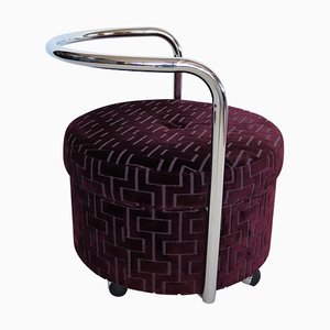 Vintage Italian Rolling Chrome Ottoman in Purple Velvet, 1970s-VNE-966092