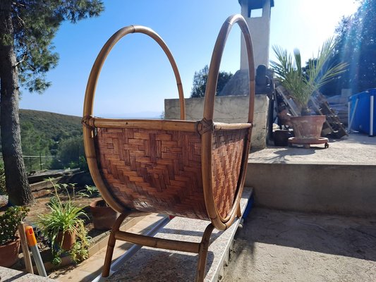 Vintage Italian Round Rattan Magazine Holder, 1970s-HIT-1384531