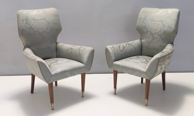 Vintage Italian Satin Grey Lounge Chairs with Walnut Frame, 1950s, Set of 2-JPQ-2027143