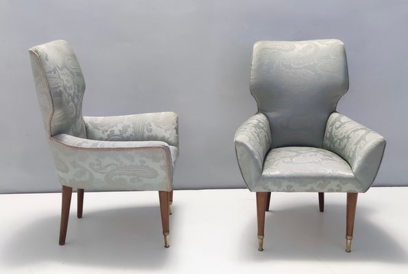 Vintage Italian Satin Grey Lounge Chairs with Walnut Frame, 1950s, Set of 2-JPQ-2027143