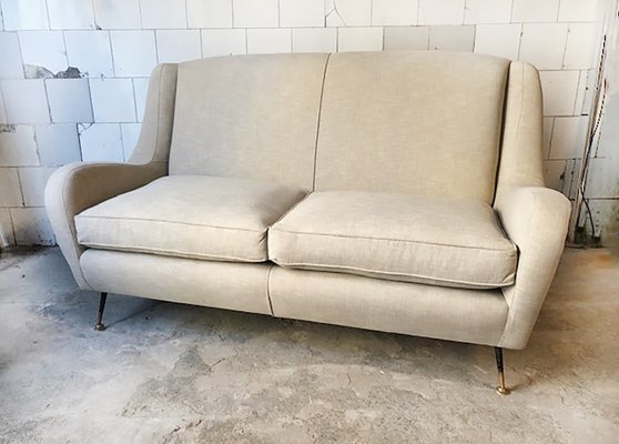 Vintage Italian Sofa with Padded Seats and Brass Legs, 1950s-VCV-654216