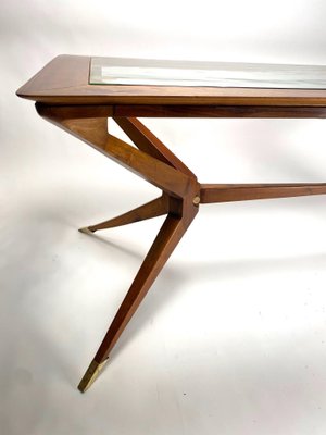 Vintage Italian Table in Wood and Brass by Turin School, 1950s-KKZ-1814345