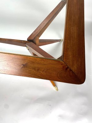 Vintage Italian Table in Wood and Brass by Turin School, 1950s-KKZ-1814345