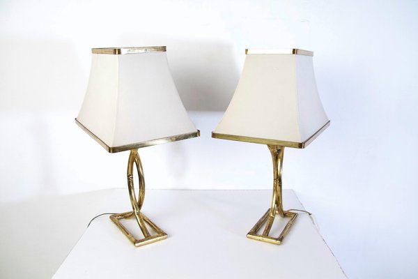 Vintage Italian Table Lamps in Brass, 1970s, Set of 2-FO-991897