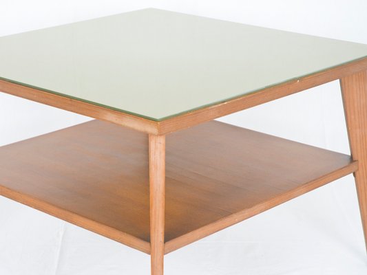 Vintage Italian Teak Wood & Green Glass Coffee Table, 1960s-RD-1398131