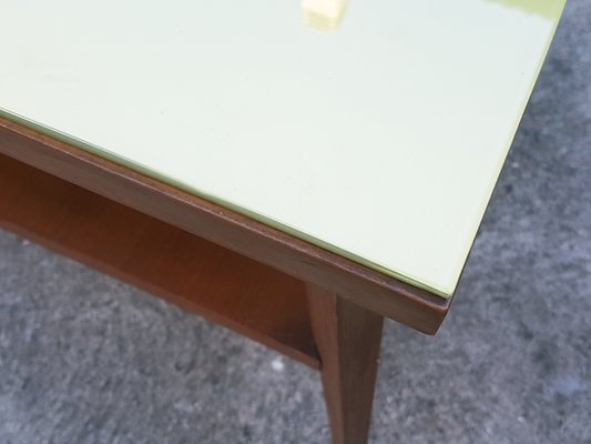 Vintage Italian Teak Wood & Green Glass Coffee Table, 1960s-RD-1398131