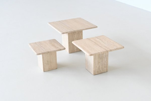 Vintage Italian Travertine Stone Nesting Tables, 1970, Set of 3-BXV-2021490