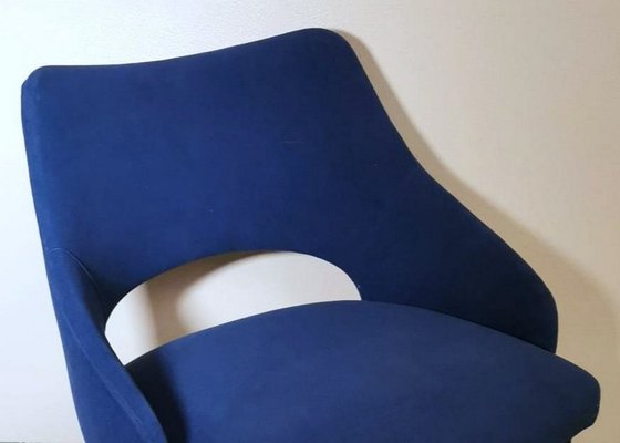 Vintage Italian Ulrich Guglielmo Style Blue Alcantara Armchairs, 1950s, Set of 2-QRS-1436278