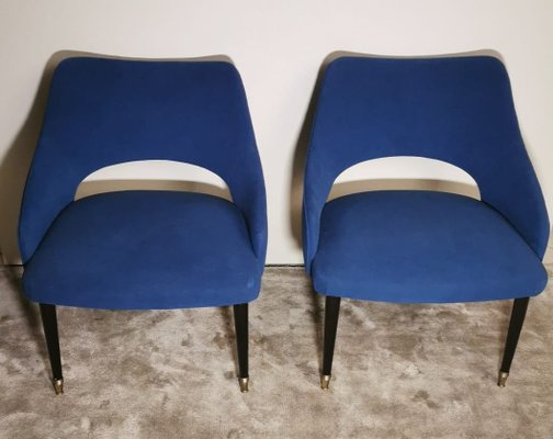 Vintage Italian Ulrich Guglielmo Style Blue Alcantara Armchairs, 1950s, Set of 2-QRS-1436278