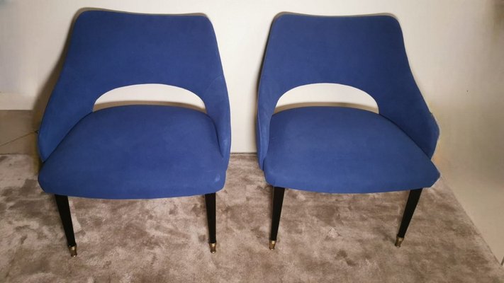 Vintage Italian Ulrich Guglielmo Style Blue Alcantara Armchairs, 1950s, Set of 2-QRS-1436278